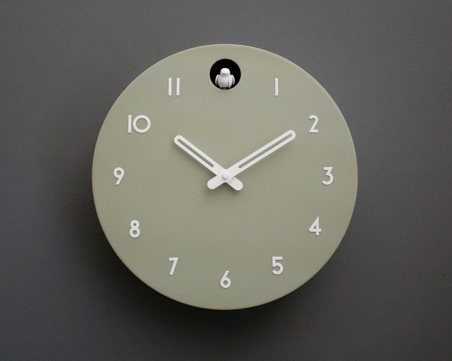 Linden Green Cuckoo Clock, Minimalist Wall Decor, Modern Wooden Design with White Details