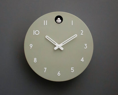 Linden Green Cuckoo Clock, Minimalist Wall Decor, Modern Wooden Design with White Details
