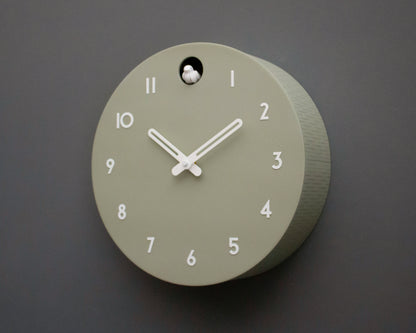 Linden Green Cuckoo Clock, Minimalist Wall Decor, Modern Wooden Design with White Details