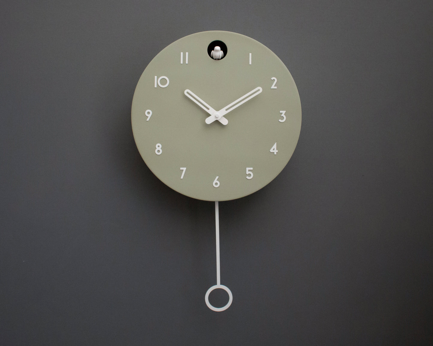 Linden Green Cuckoo Clock, Minimalist Wall Decor, Modern Wooden Design with White Details