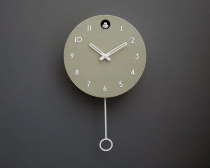 Linden Green Cuckoo Clock, Minimalist Wall Decor, Modern Wooden Design with White Details