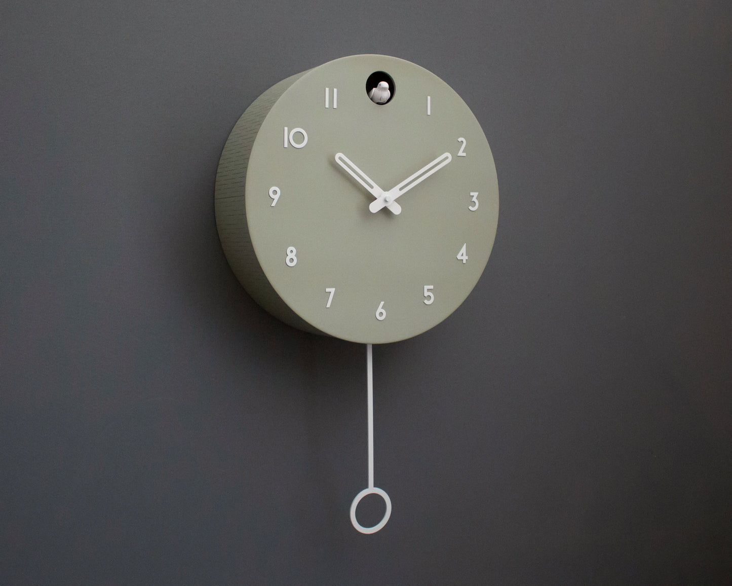 Linden Green Cuckoo Clock, Minimalist Wall Decor, Modern Wooden Design with White Details