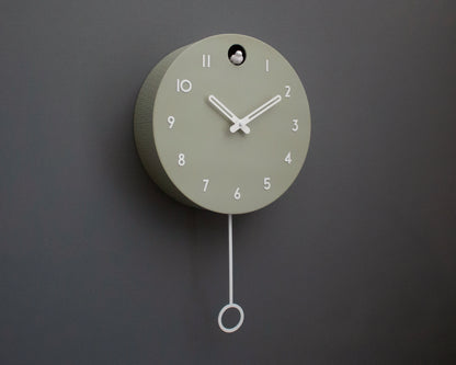 Linden Green Cuckoo Clock, Minimalist Wall Decor, Modern Wooden Design with White Details