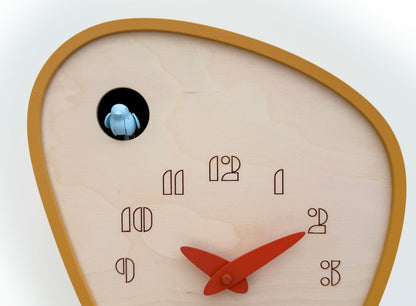 Cuckoo Clock - Amber with Mild Blue Bird and Autumn Clock Hands