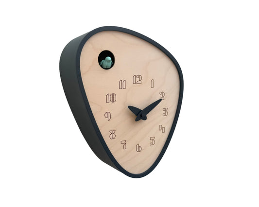 Handmade Anthracite Cuckoo Clock – Mold Green Bird, Birch Plywood