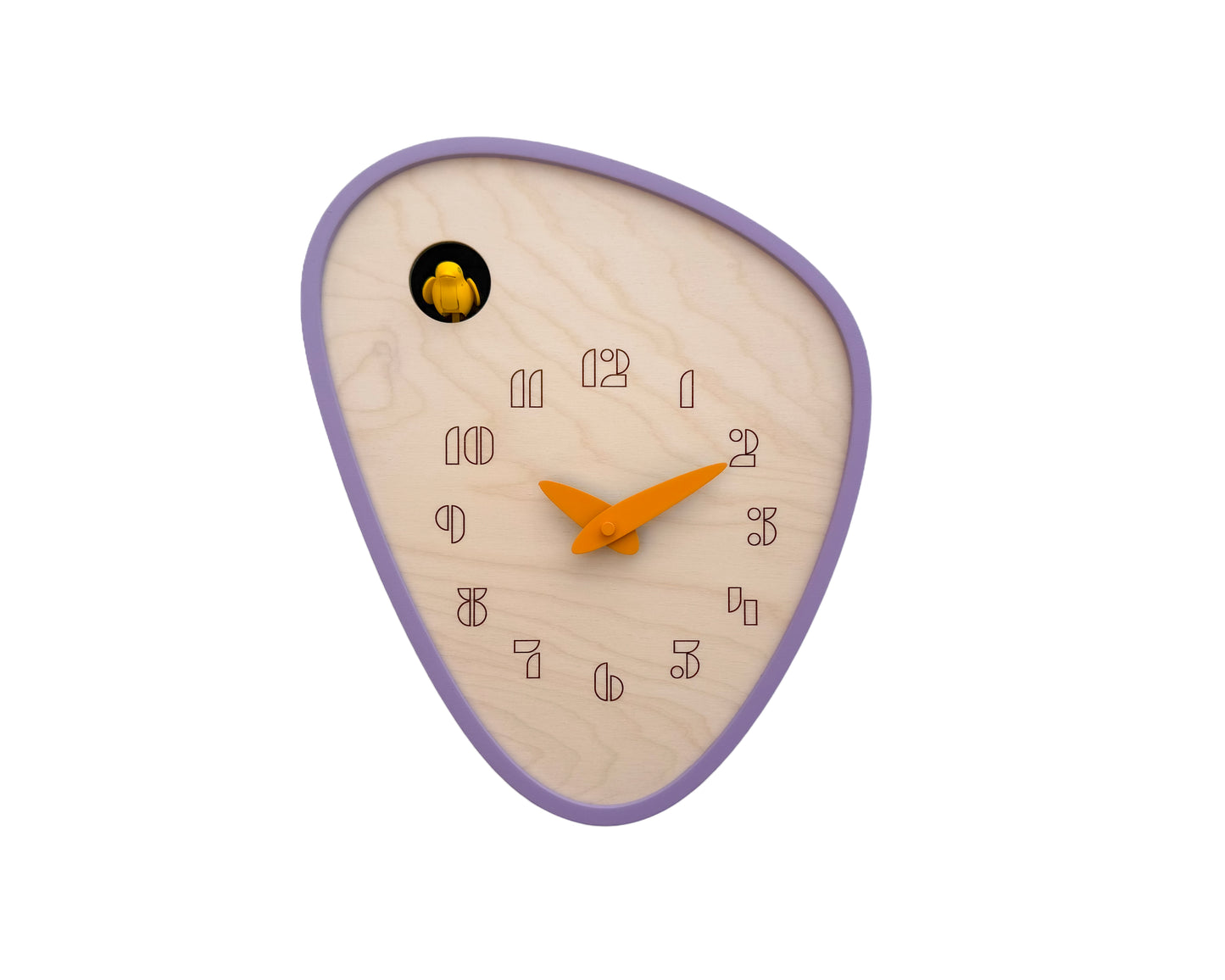 Cuckoo Clock - Iris with Sun Yellow Bird and Light Orange Clock Hands