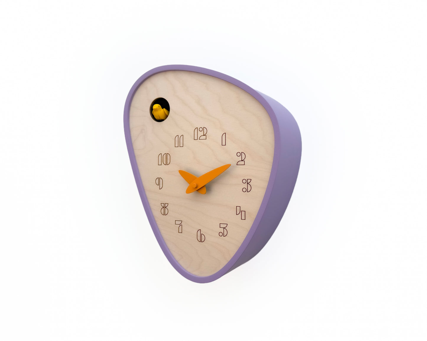 Cuckoo Clock - Iris with Sun Yellow Bird and Light Orange Clock Hands