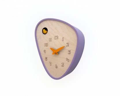Cuckoo Clock - Iris with Sun Yellow Bird and Light Orange Clock Hands