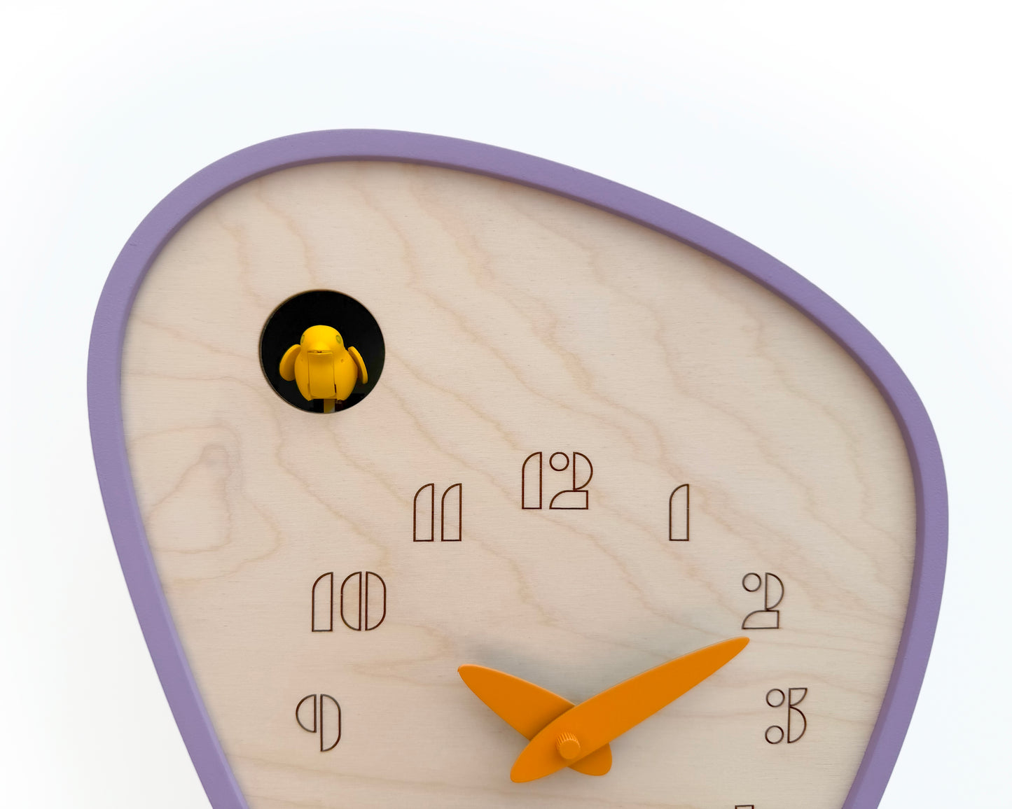 Cuckoo Clock - Iris with Sun Yellow Bird and Light Orange Clock Hands