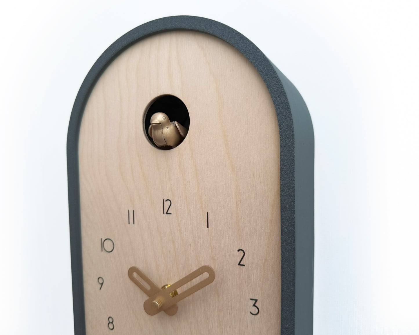 Modern Cuckoo Clock - Anthracite with Brass painted accessories