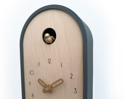 Modern Cuckoo Clock - Anthracite with Brass painted accessories
