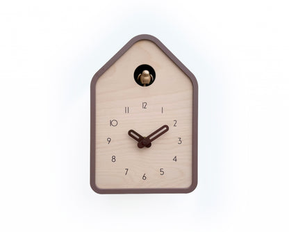 Modern Cuckoo Clock – Light Brown with Brass painted bird and dark brown hands