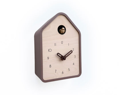 Modern Cuckoo Clock – Light Brown with Brass painted bird and dark brown hands