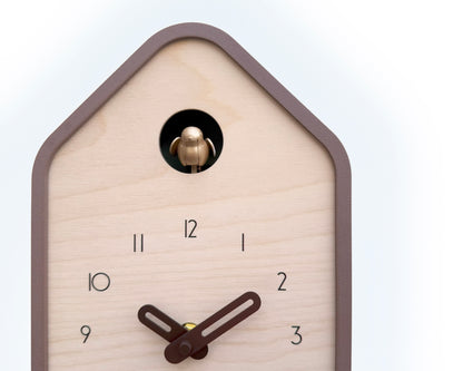 Modern Cuckoo Clock – Light Brown with Brass painted bird and dark brown hands