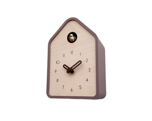 Modern Cuckoo Clock – Light Brown with Brass painted bird and dark brown hands
