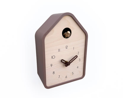Modern Cuckoo Clock – Light Brown with Brass painted bird and dark brown hands