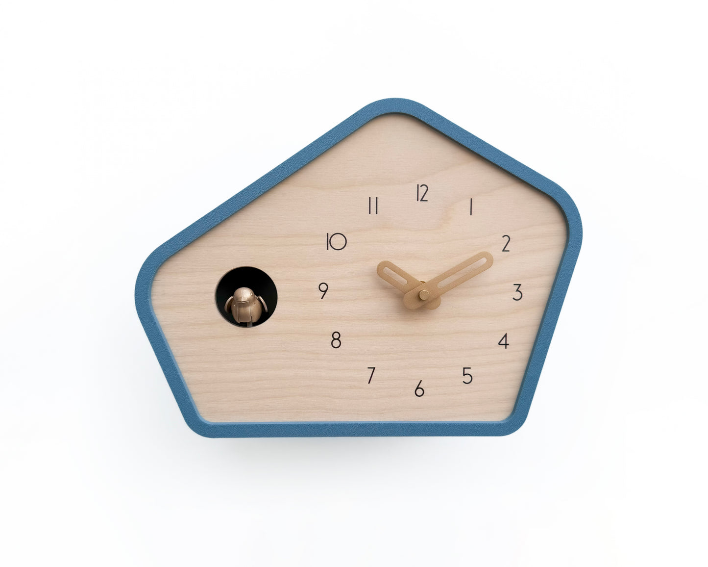 Modern Cuckoo Clock - Muted Blue with Brass painted accessories