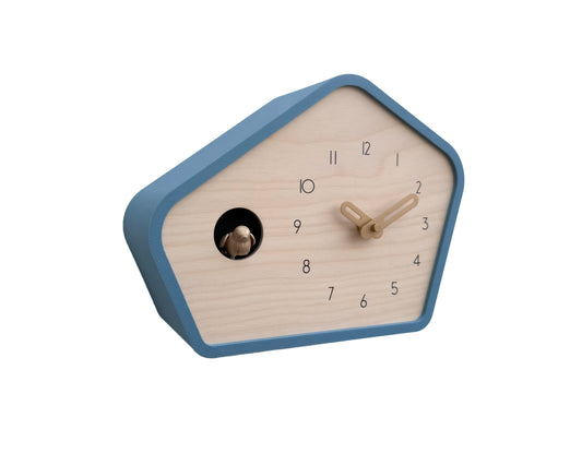 Modern Cuckoo Clock - Muted Blue with Brass painted accessories