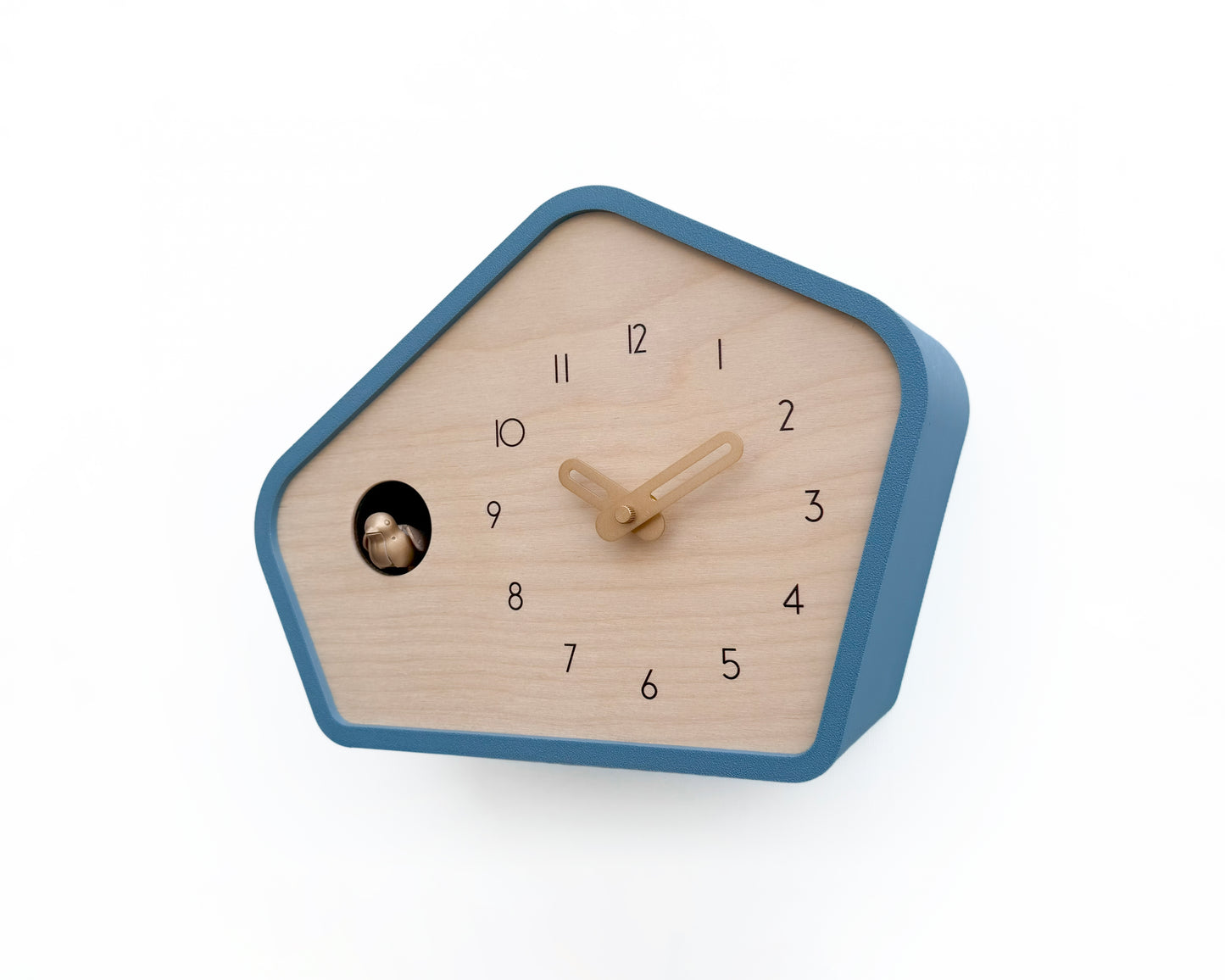 Modern Cuckoo Clock - Muted Blue with Brass painted accessories
