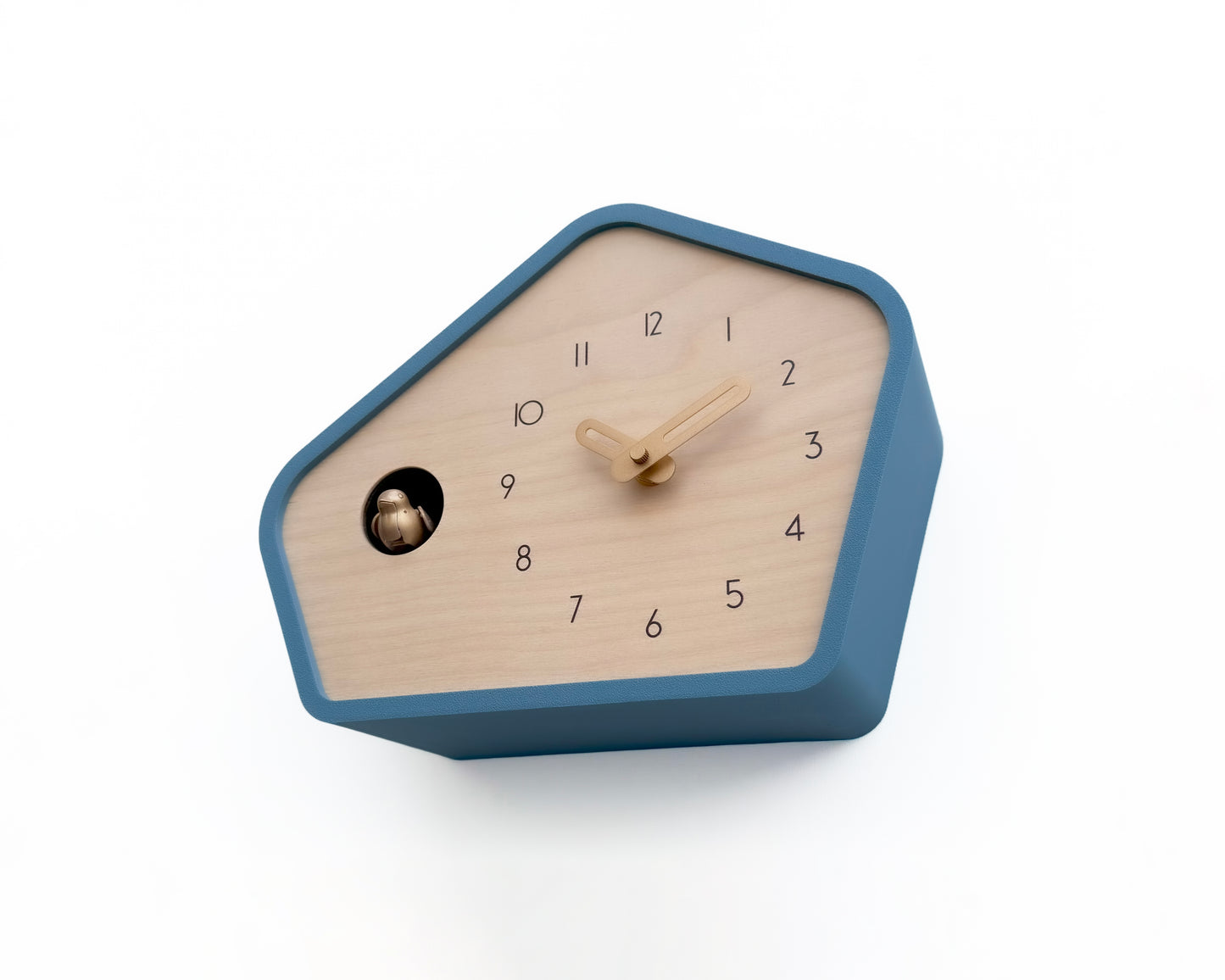 Modern Cuckoo Clock - Muted Blue with Brass painted accessories
