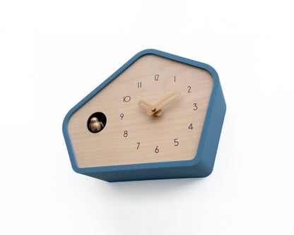 Modern Cuckoo Clock - Muted Blue with Brass painted accessories