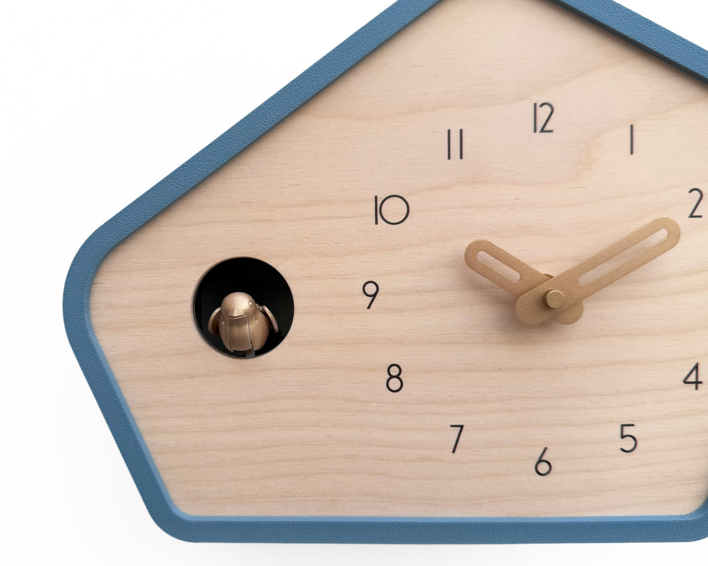 Modern Cuckoo Clock - Muted Blue with Brass painted accessories