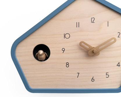 Modern Cuckoo Clock - Muted Blue with Brass painted accessories