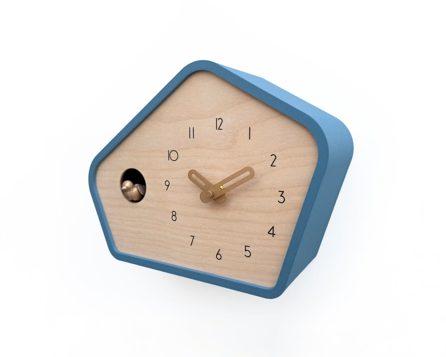 Modern Cuckoo Clock - Muted Blue with Brass painted accessories