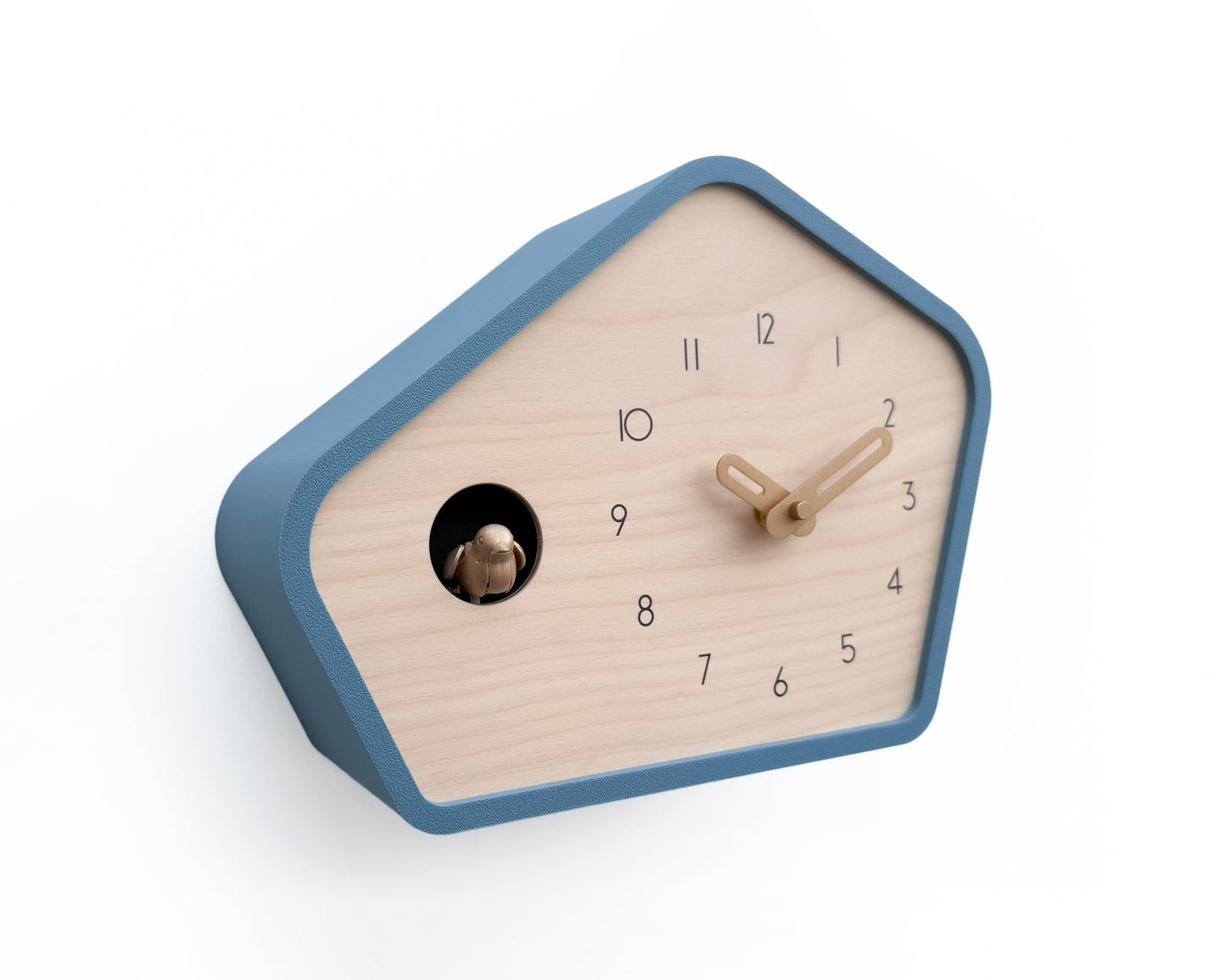 Modern Cuckoo Clock - Muted Blue with Brass painted accessories