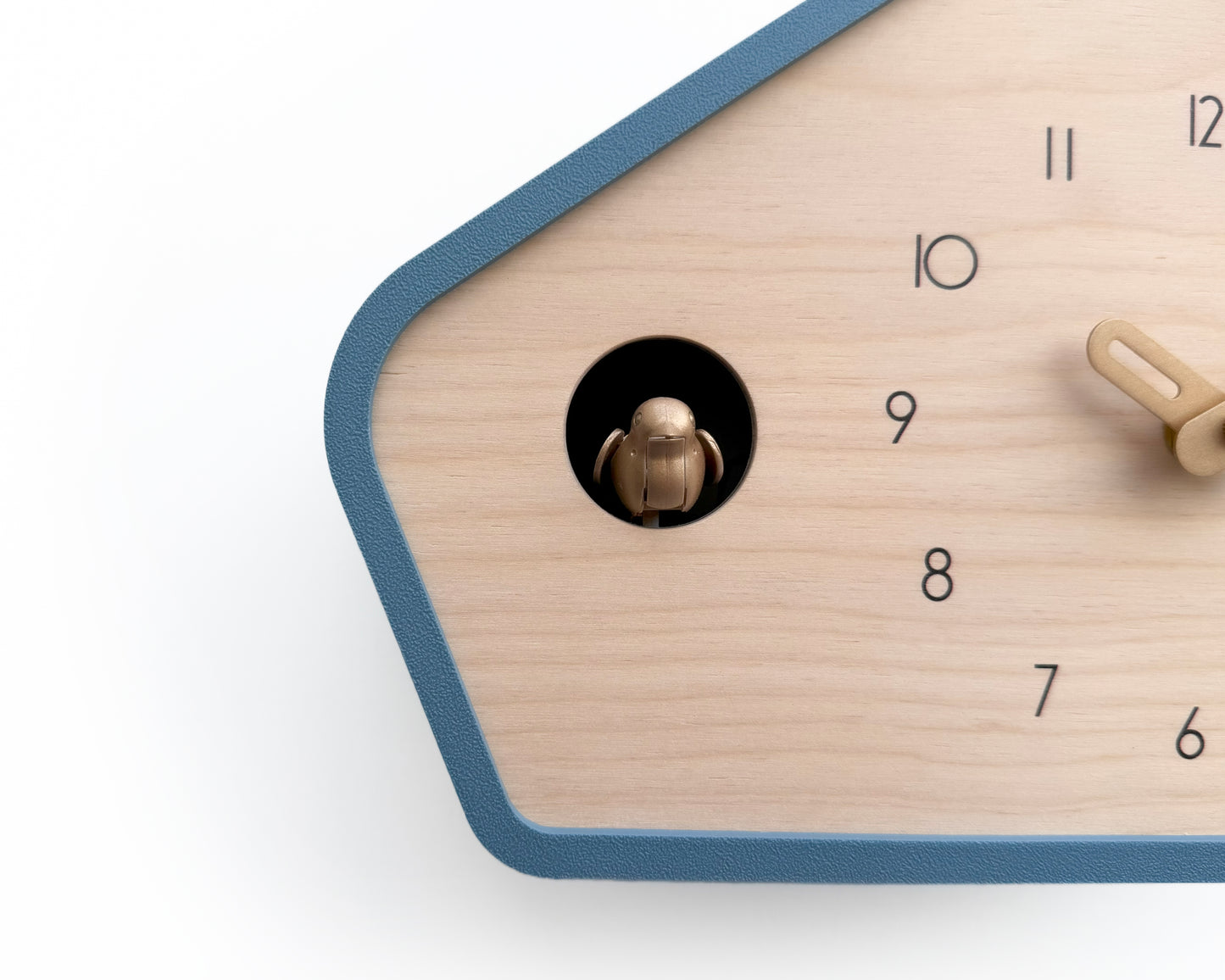 Modern Cuckoo Clock - Muted Blue with Brass painted accessories