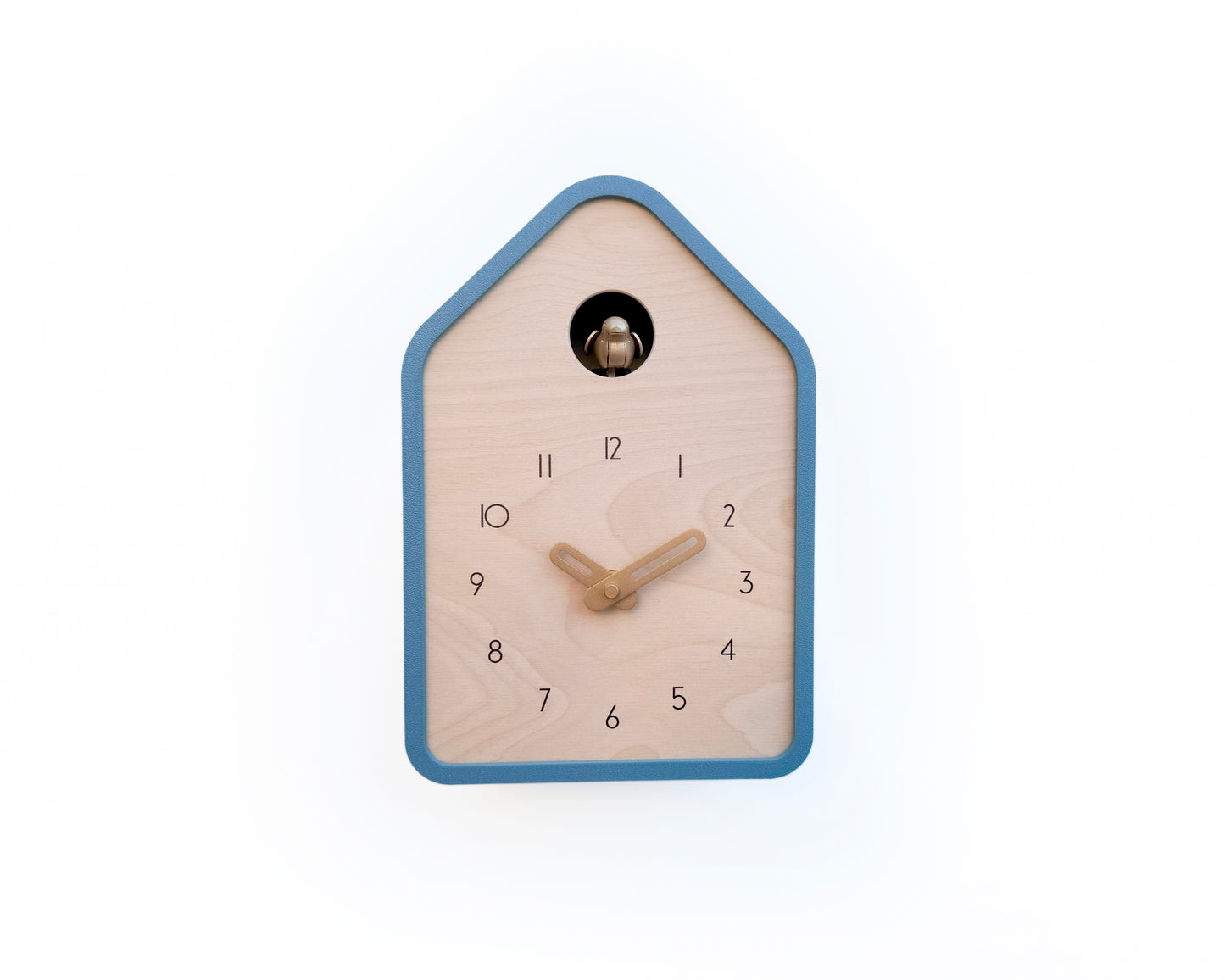 Modern Cuckoo Clock - Muted Blue with Brass painted accessories