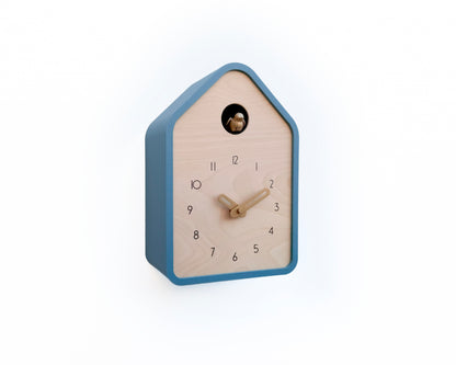 Modern Cuckoo Clock - Muted Blue with Brass painted accessories