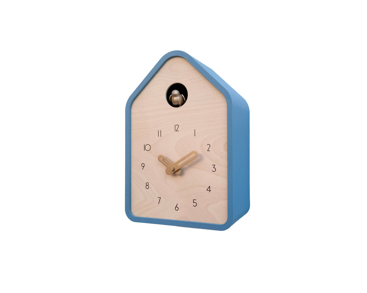 Modern Cuckoo Clock - Muted Blue with Brass painted accessories