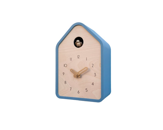 Modern Cuckoo Clock - Muted Blue with Brass painted accessories