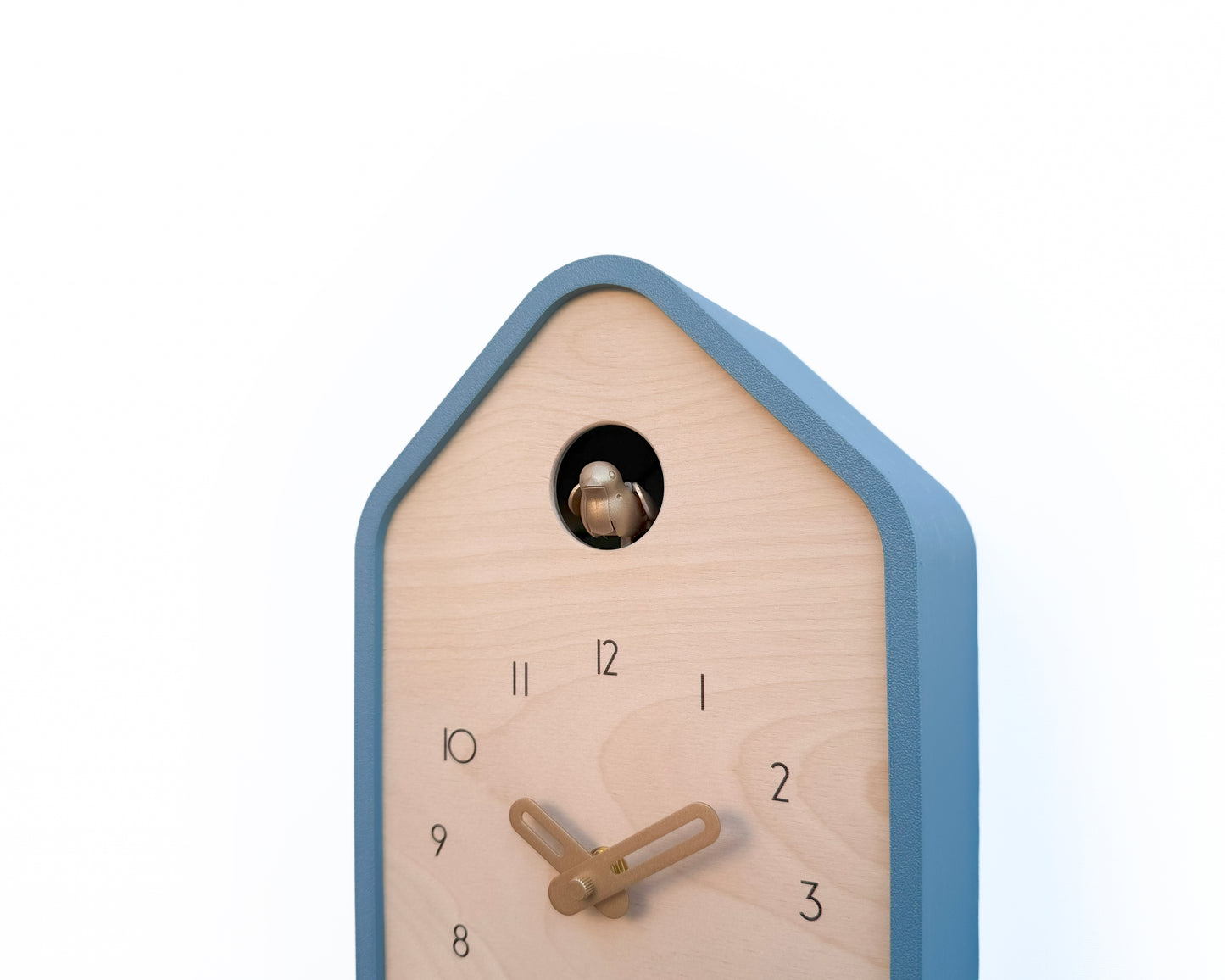 Modern Cuckoo Clock - Muted Blue with Brass painted accessories