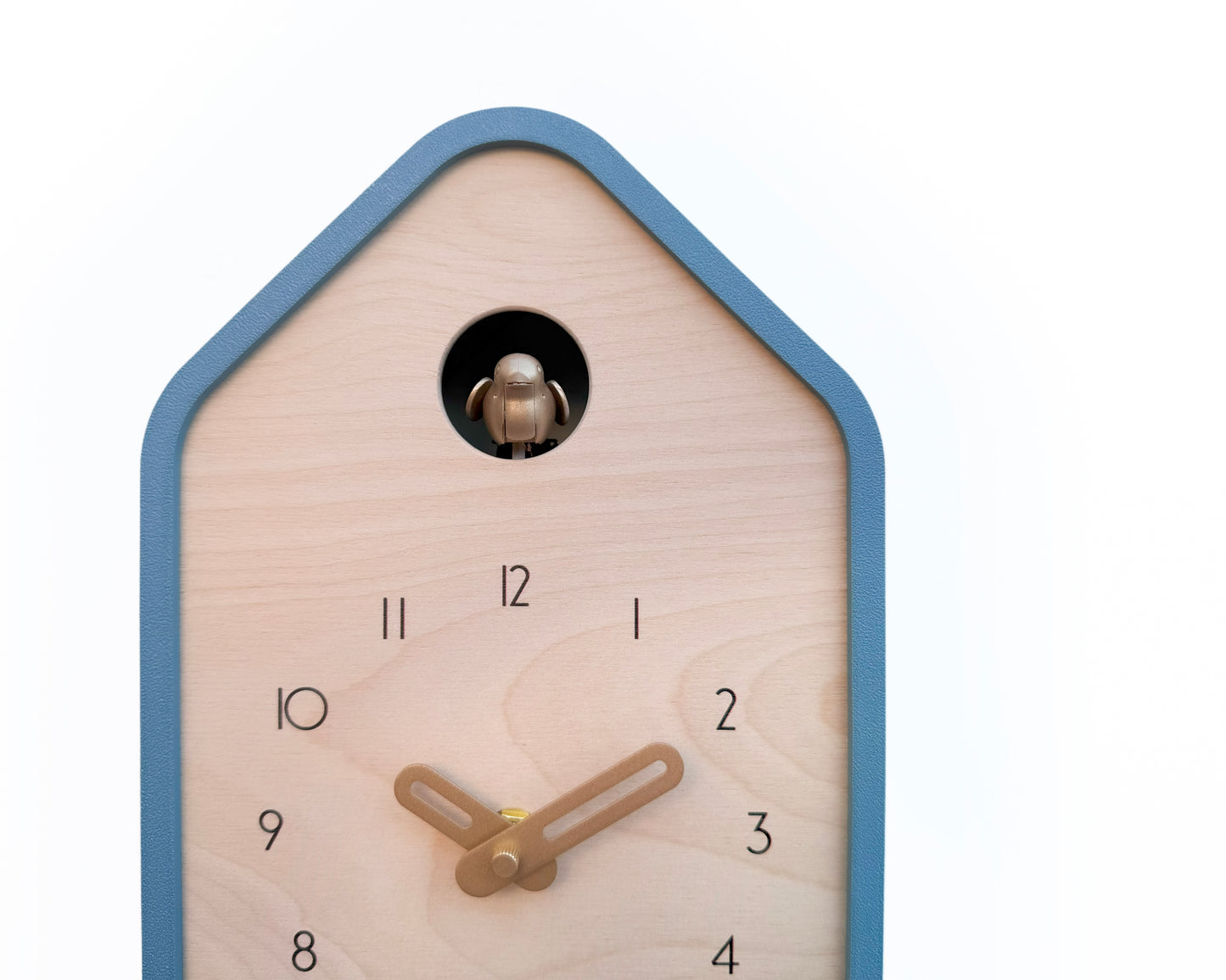 Modern Cuckoo Clock - Muted Blue with Brass painted accessories