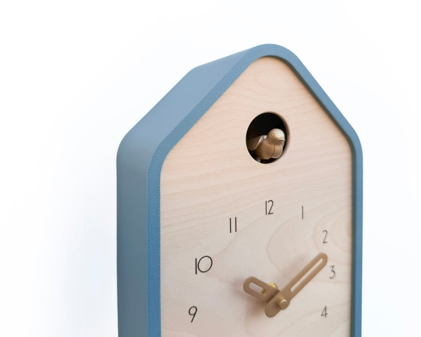Modern Cuckoo Clock - Muted Blue with Brass painted accessories