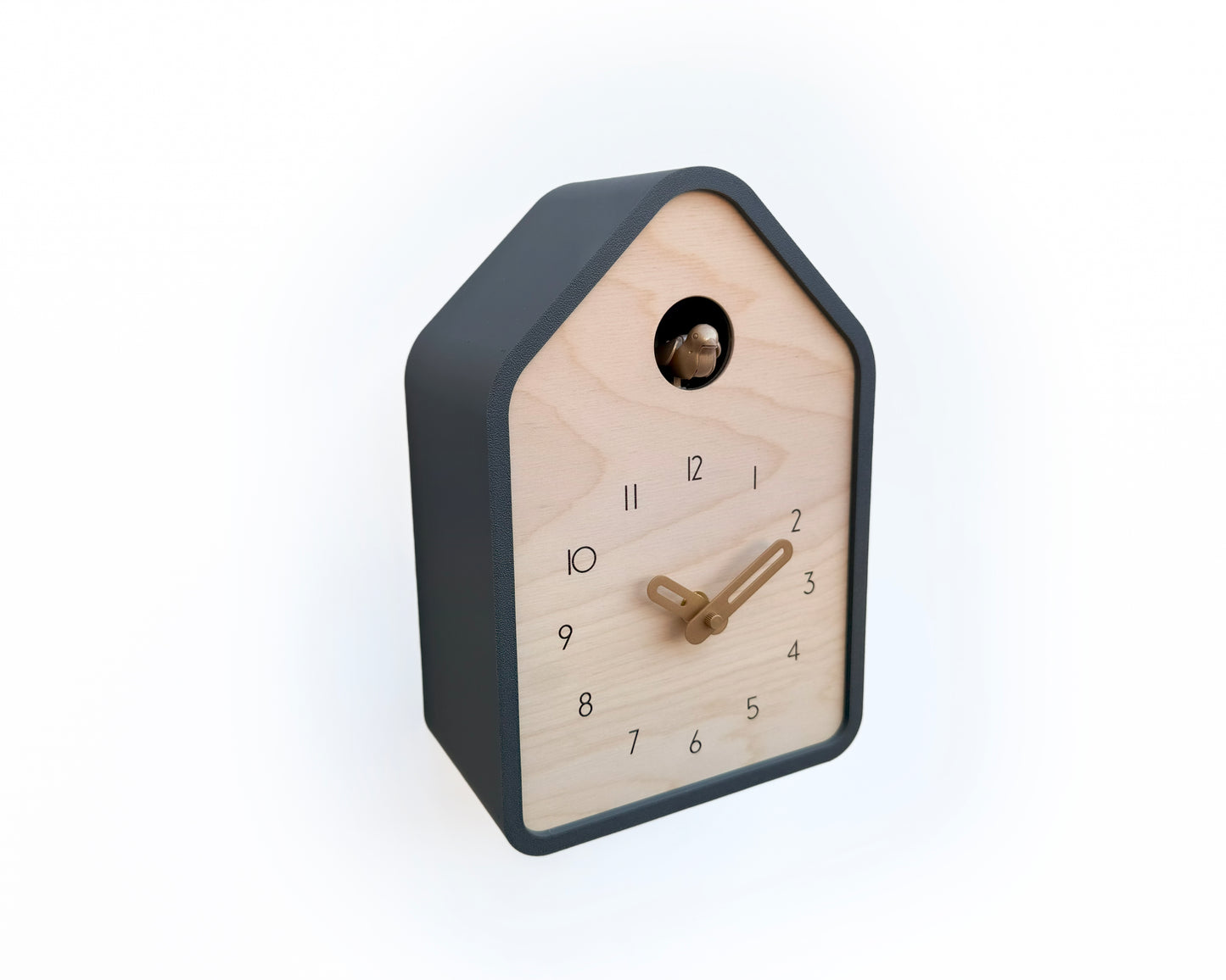 Modern Cuckoo Clock - Anthracite with Brass painted accessories