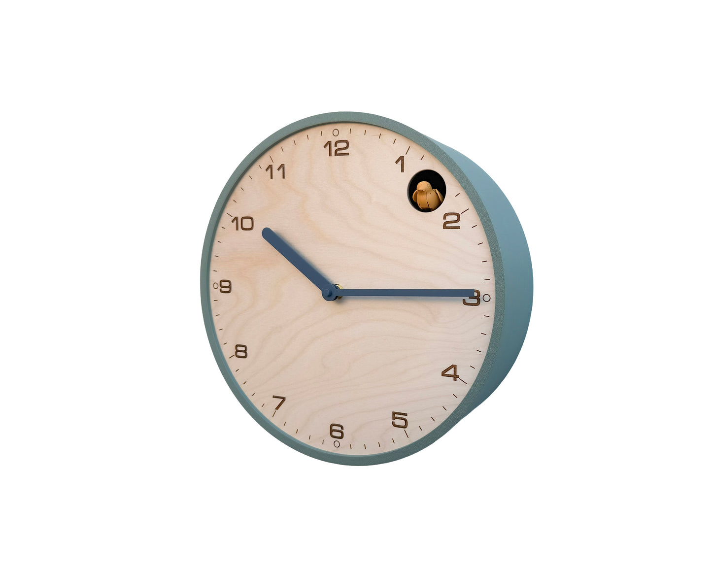 Modern Cuckoo Clock, Muted Green Case, Birch Wood Face, Minimalist Wall Décor