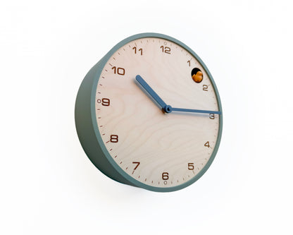 Modern Cuckoo Clock, Muted Green Case, Birch Wood Face, Minimalist Wall Décor