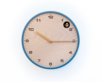 Modern Cuckoo Clock - Muted Blue with Brass painted accessories