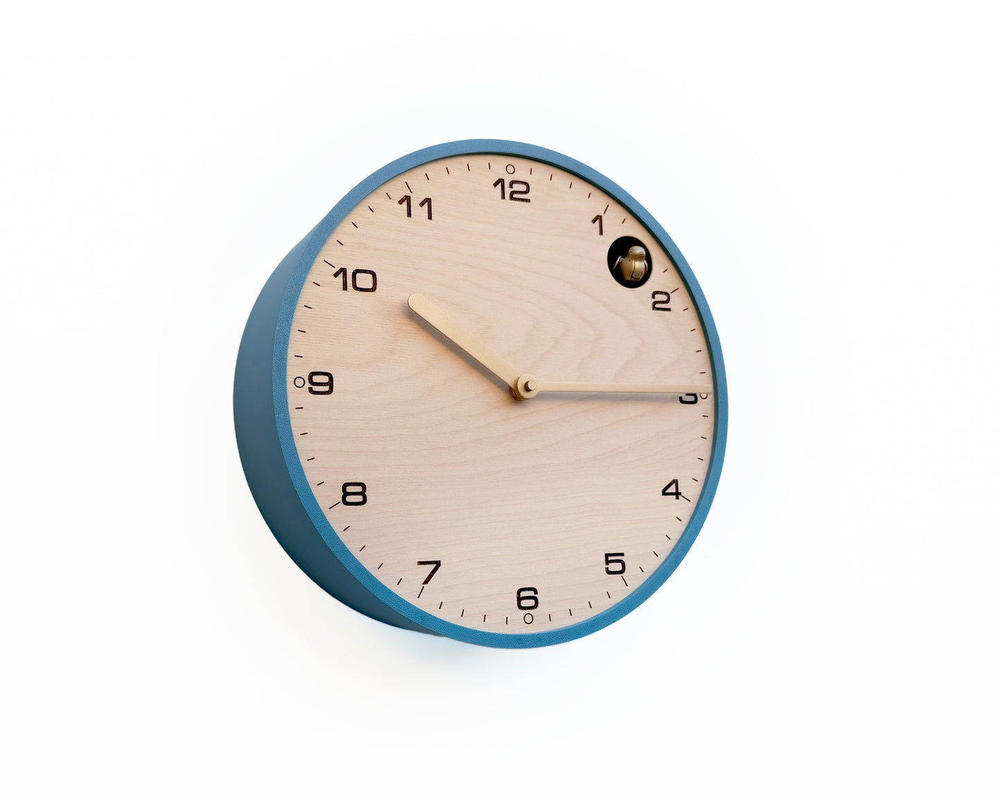 Modern Cuckoo Clock - Muted Blue with Brass painted accessories