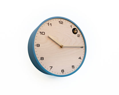 Modern Cuckoo Clock - Muted Blue with Brass painted accessories