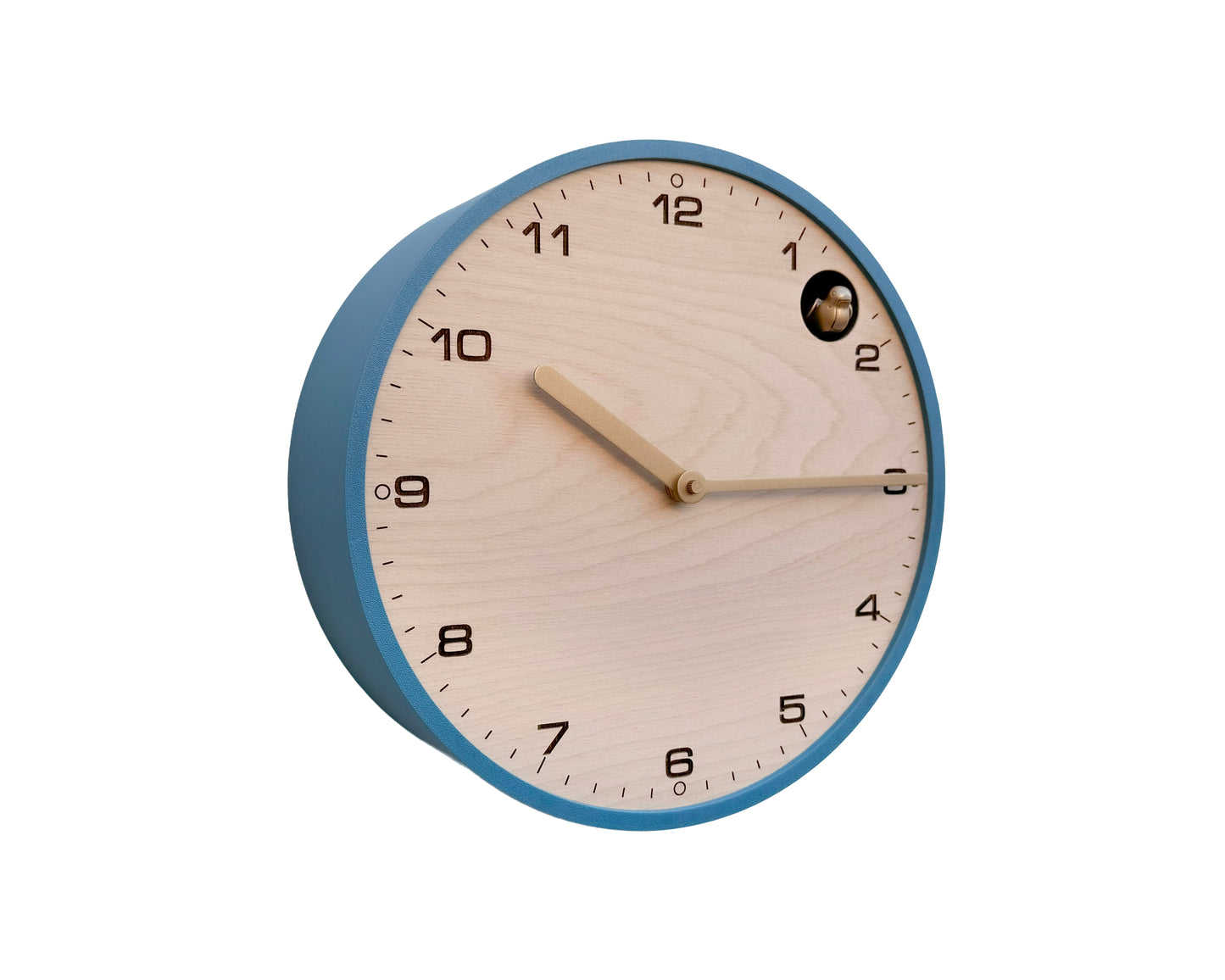 Modern Cuckoo Clock - Muted Blue with Brass painted accessories
