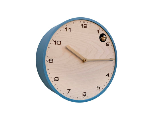 Modern Cuckoo Clock - Muted Blue with Brass painted accessories