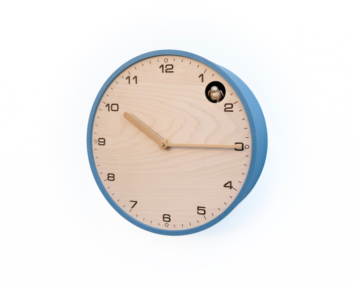 Modern Cuckoo Clock - Muted Blue with Brass painted accessories