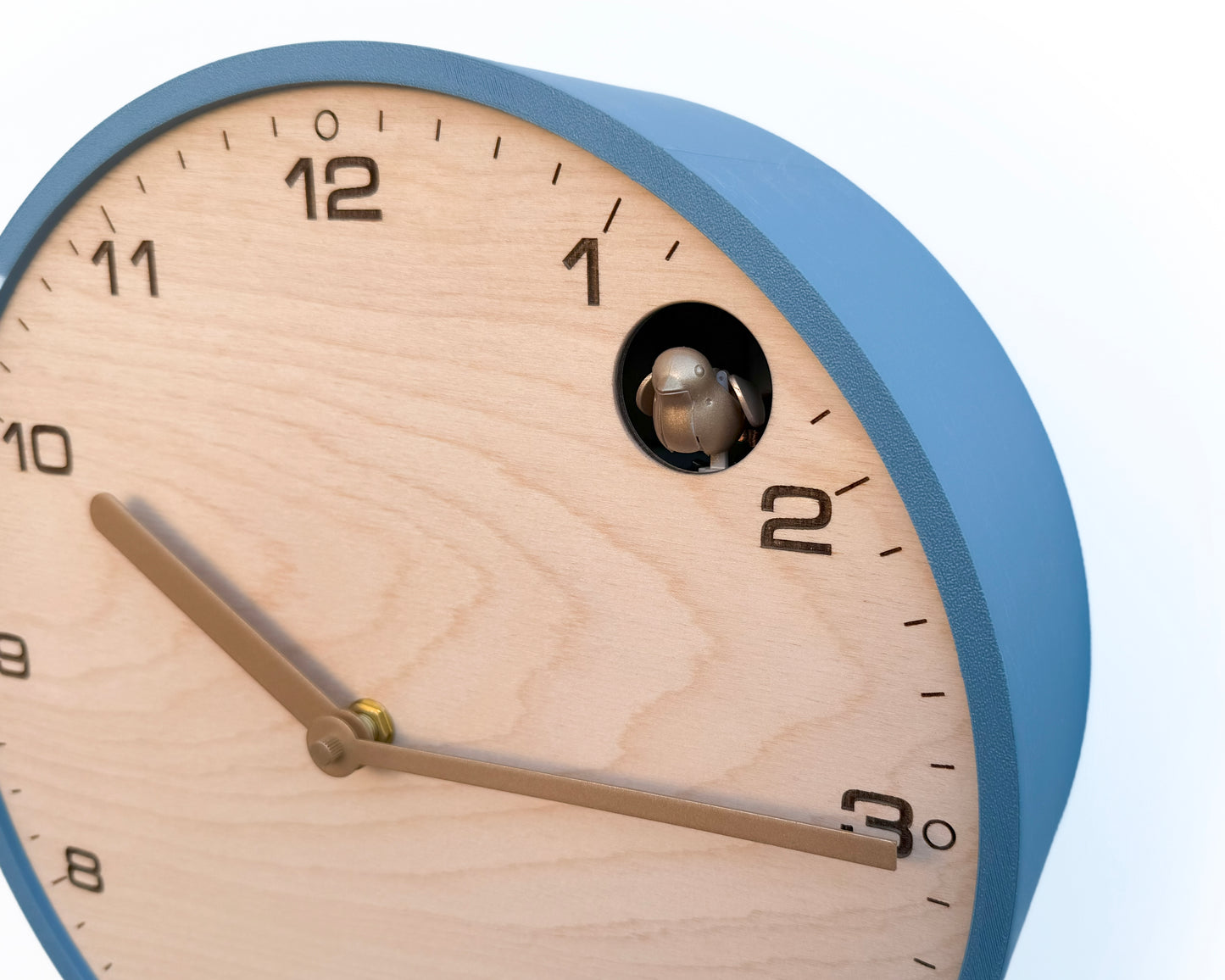Modern Cuckoo Clock - Muted Blue with Brass painted accessories