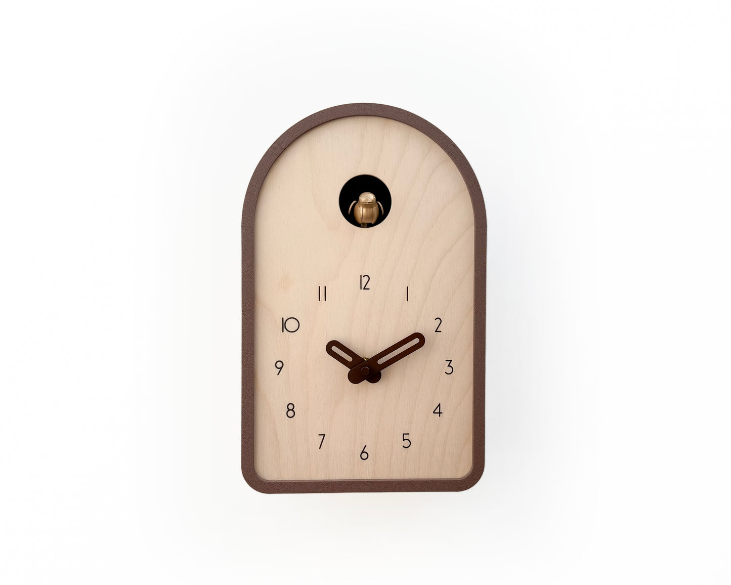 Modern Birch Wood Cuckoo Clock – Light Brown, Brass Bird