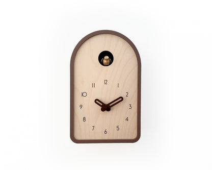 Modern Birch Wood Cuckoo Clock – Light Brown, Brass Bird