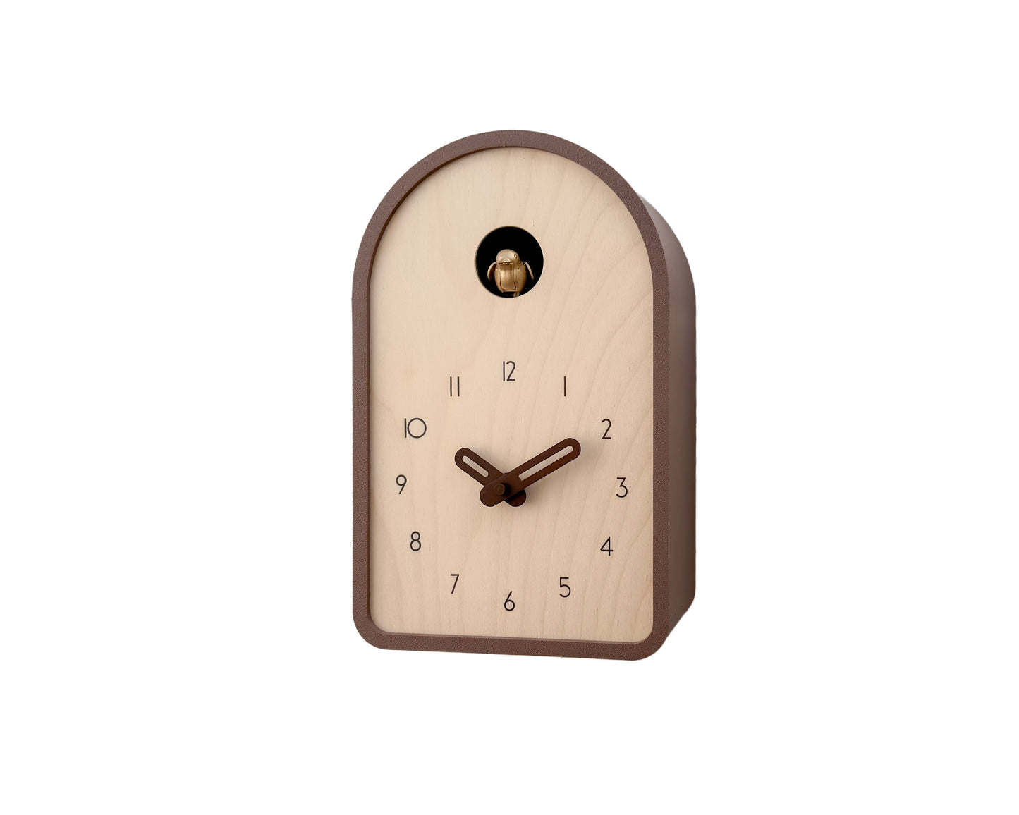 Modern Birch Wood Cuckoo Clock – Light Brown, Brass Bird